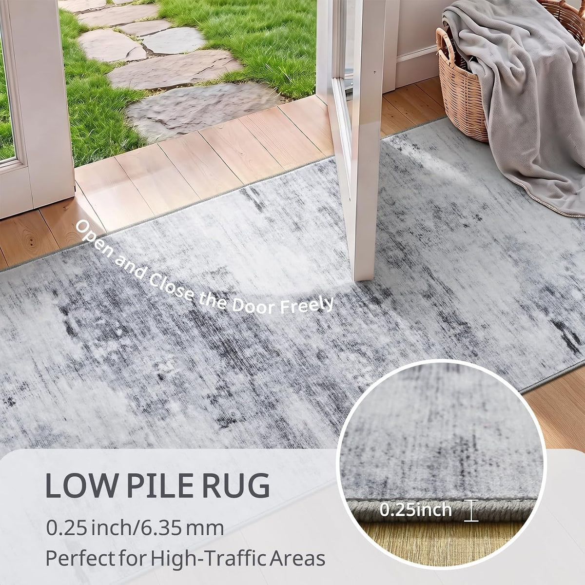 Toneed Washable 2x6 Non-Slip Runner Rug for Hallway Kitchen, Grey