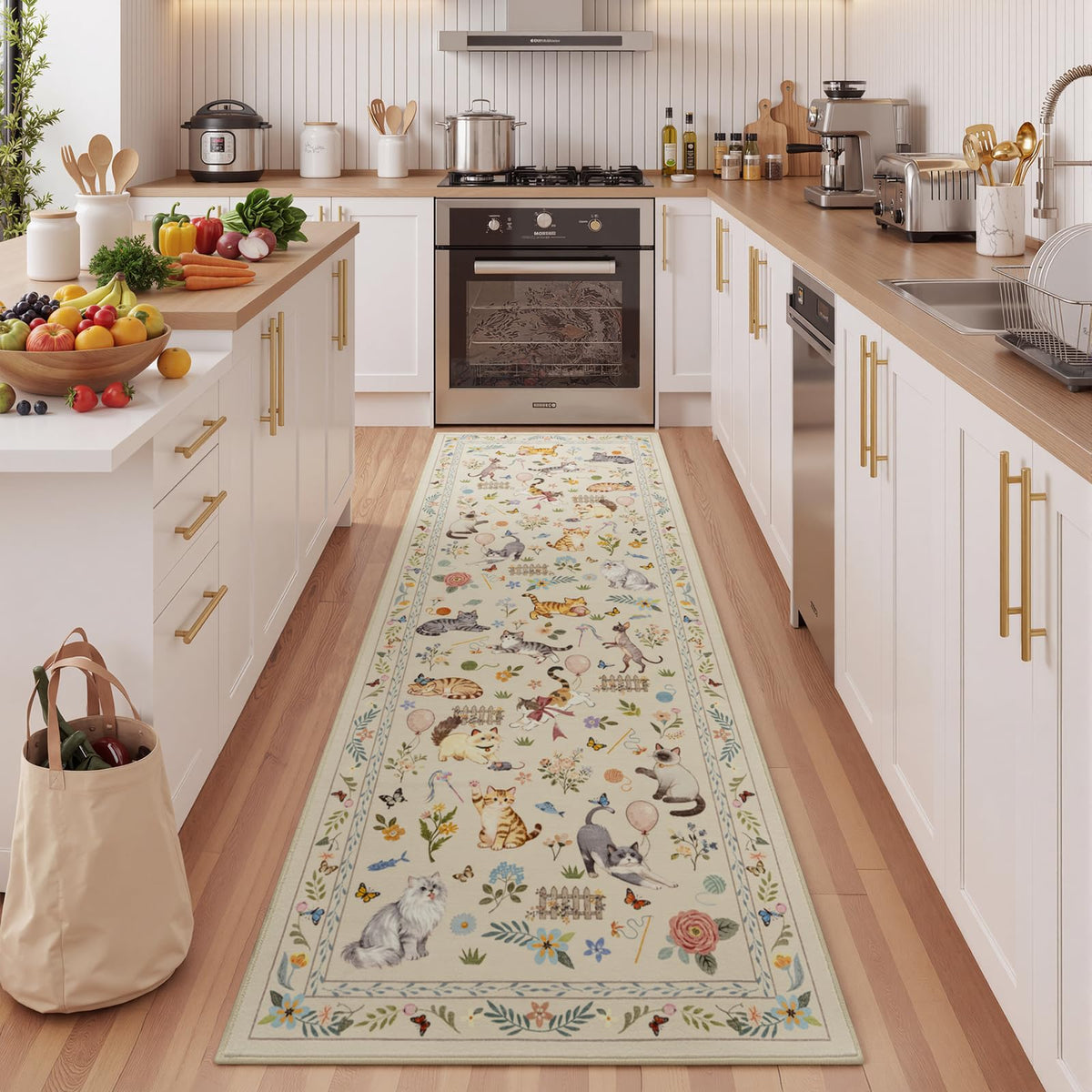 Unirea 2x3 Black Cute Cat Area Rug for Kitchen Entryway, Washable Door Mat