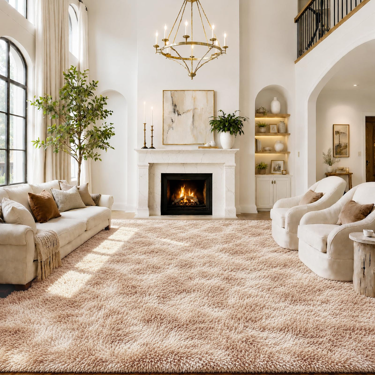 Small Shag Area Rug for Bedroom, 2x3 Cream Soft Plush Carpet