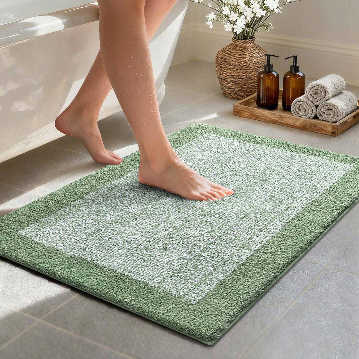 Long 2x4 Ft (48''x24'') Bathroom Rugs, Non Slip Washable Bath Mat Grey