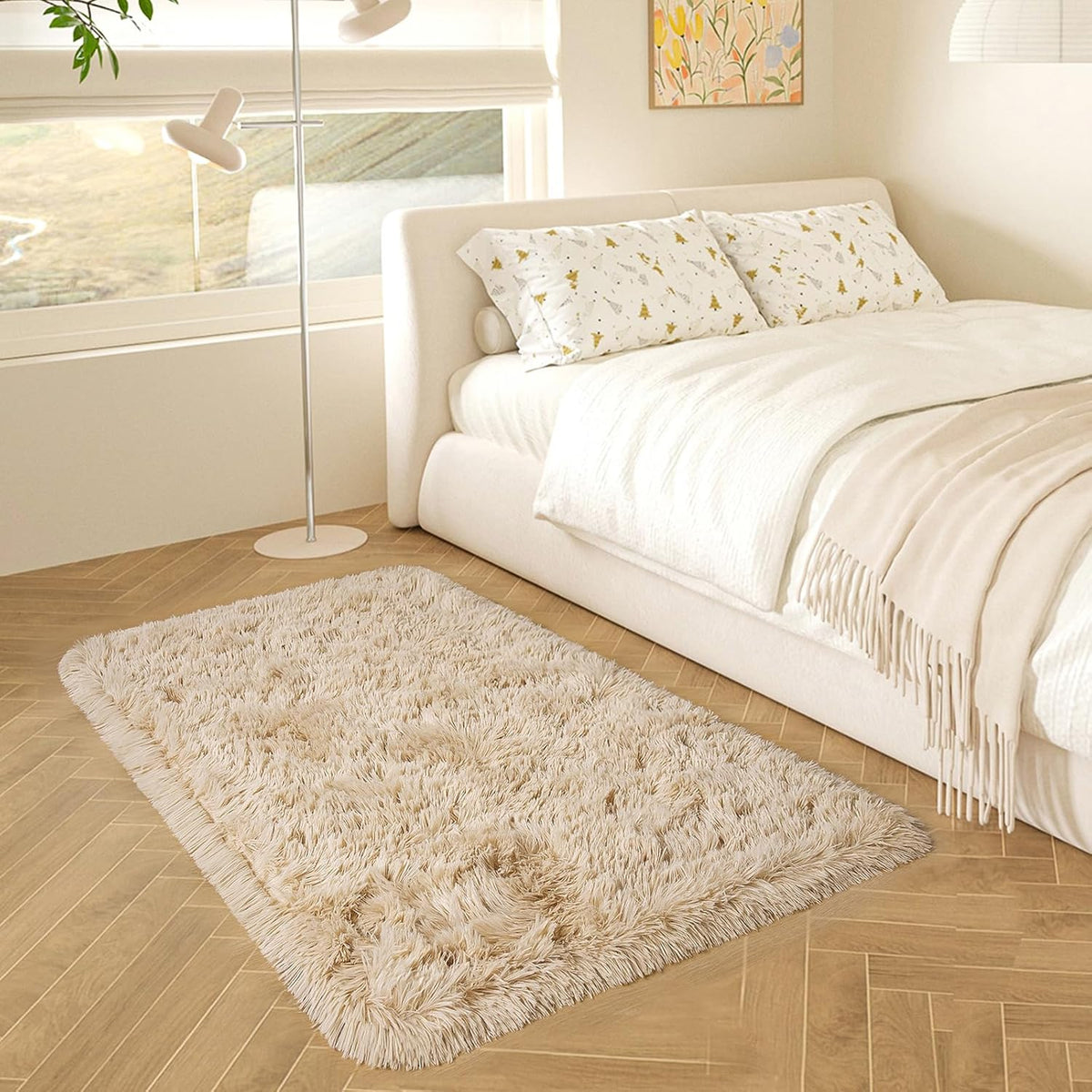 HOMORE Small Rugs for Bedroom 2x3 Feet Beige Rug for Bedside Living Room