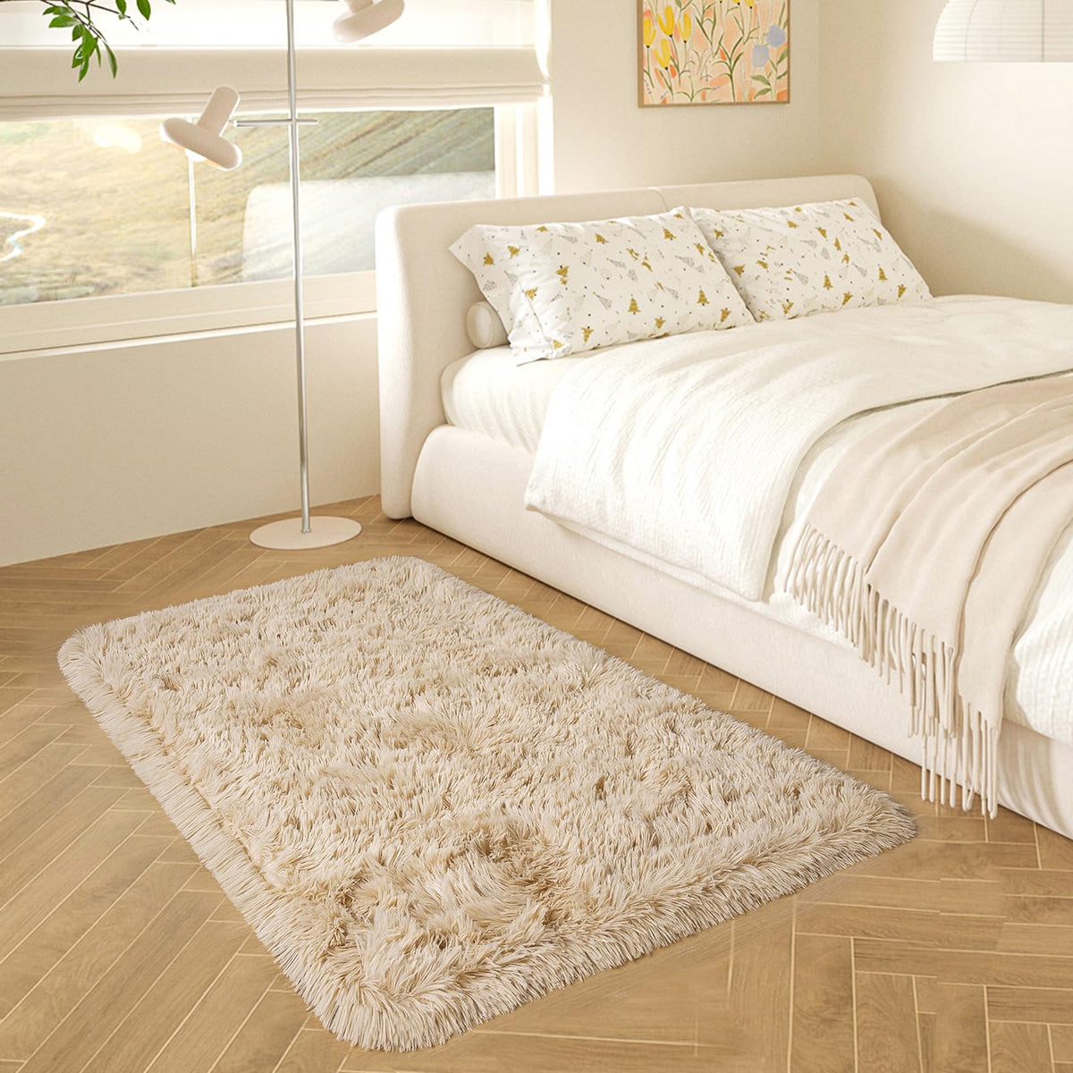 HOMORE Small Rugs for Bedroom 2x3 Feet Beige Rug for Bedside Living Room