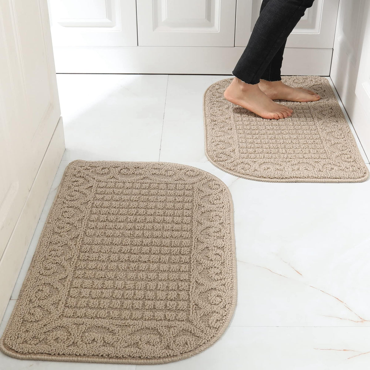 COSY HOMEER 27x18 Half Round Kitchen Rug,Non Slip Washable Mat,Burgundy 1PC
