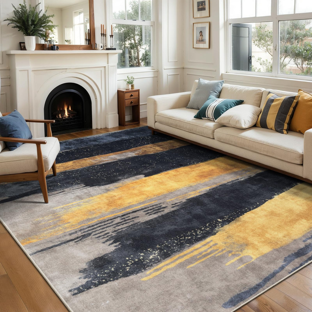 Ciicool Washable Area Rug 2x3 Entryway Rug, Modern Abstract Entry Mat Navy