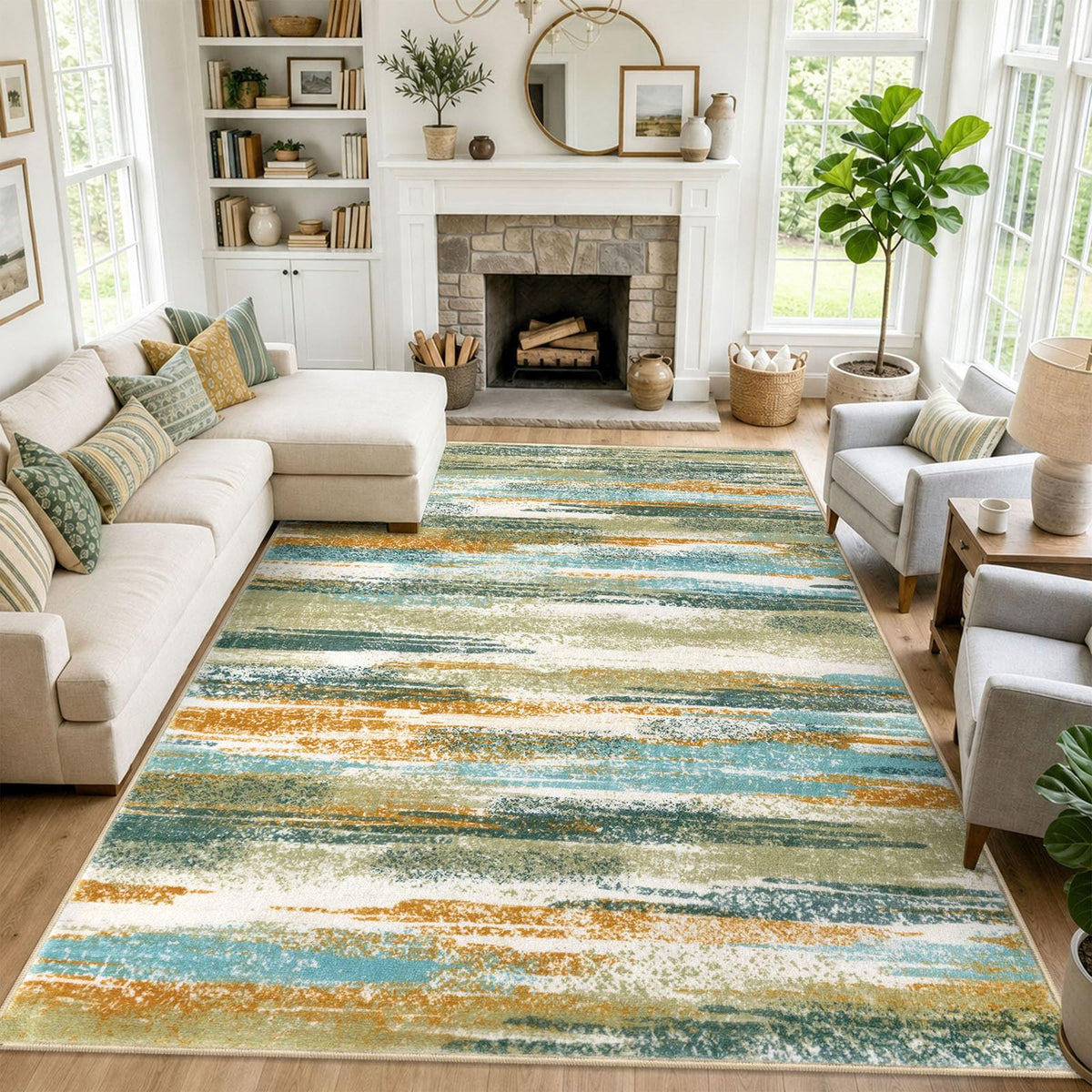 Lansny Abstract Washable 2x6 Runner Rug Non Slip Runners for Hallway