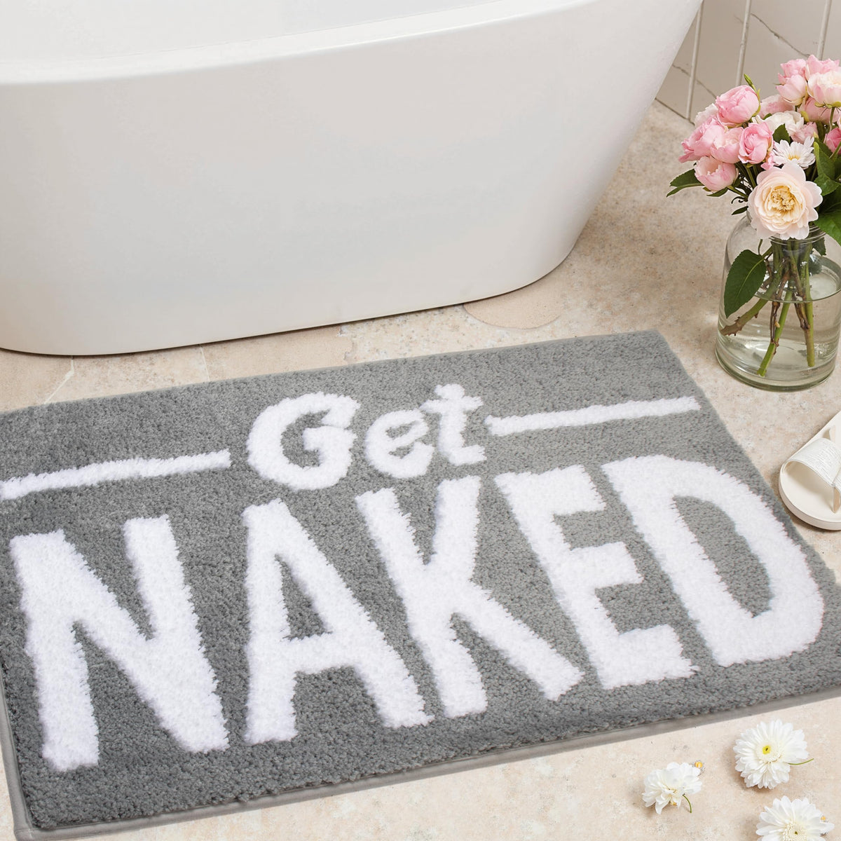 KOEXM Get Naked Bath Mat Black Cute Bathroom Rugs 16" x 24" Non Slip