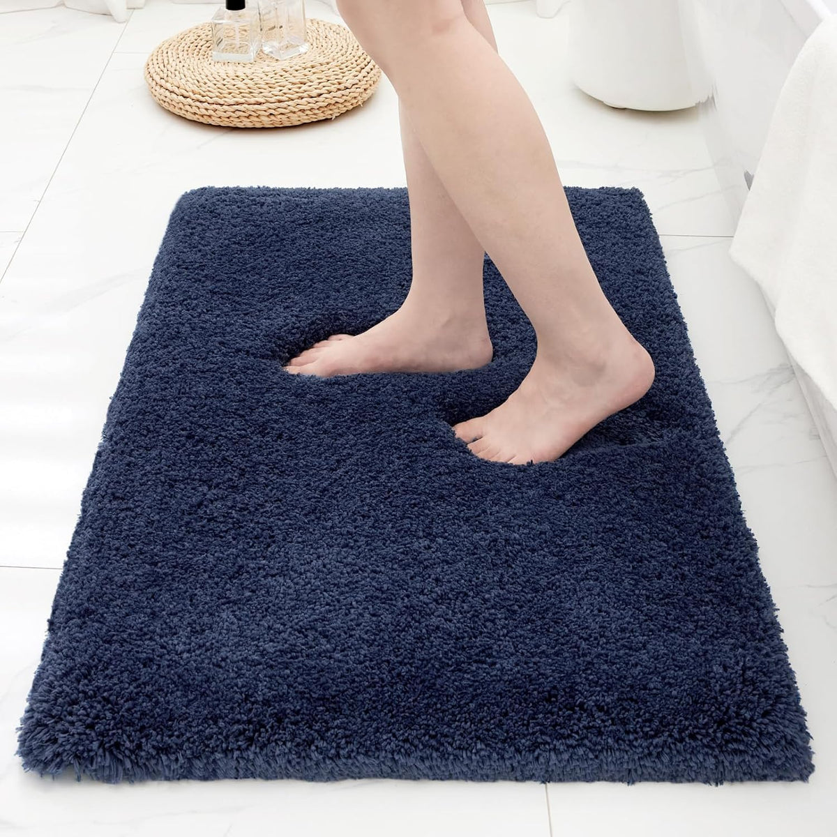 Microfiber Bathroom Rugs 24x17 Absorbent Soft Non Slip, Blue