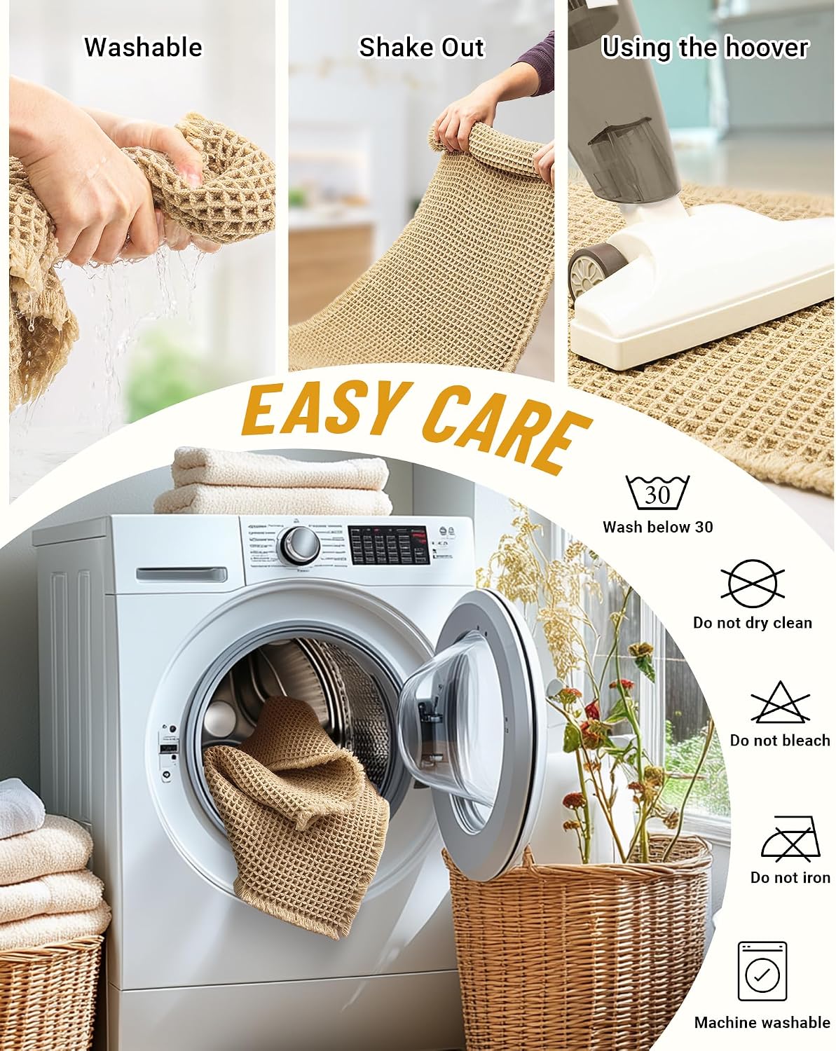 Furicher Large Waffle Bath Mat Set, Non Slip Bath Rug Set, Ultra Absorbent Bath Mats for Bathroom Decor, Extra Soft Floor Kitchen Rugs Sets 2 Piece, Washable Bath Runner Rug, Brown, 20"×47" & 16"×24"