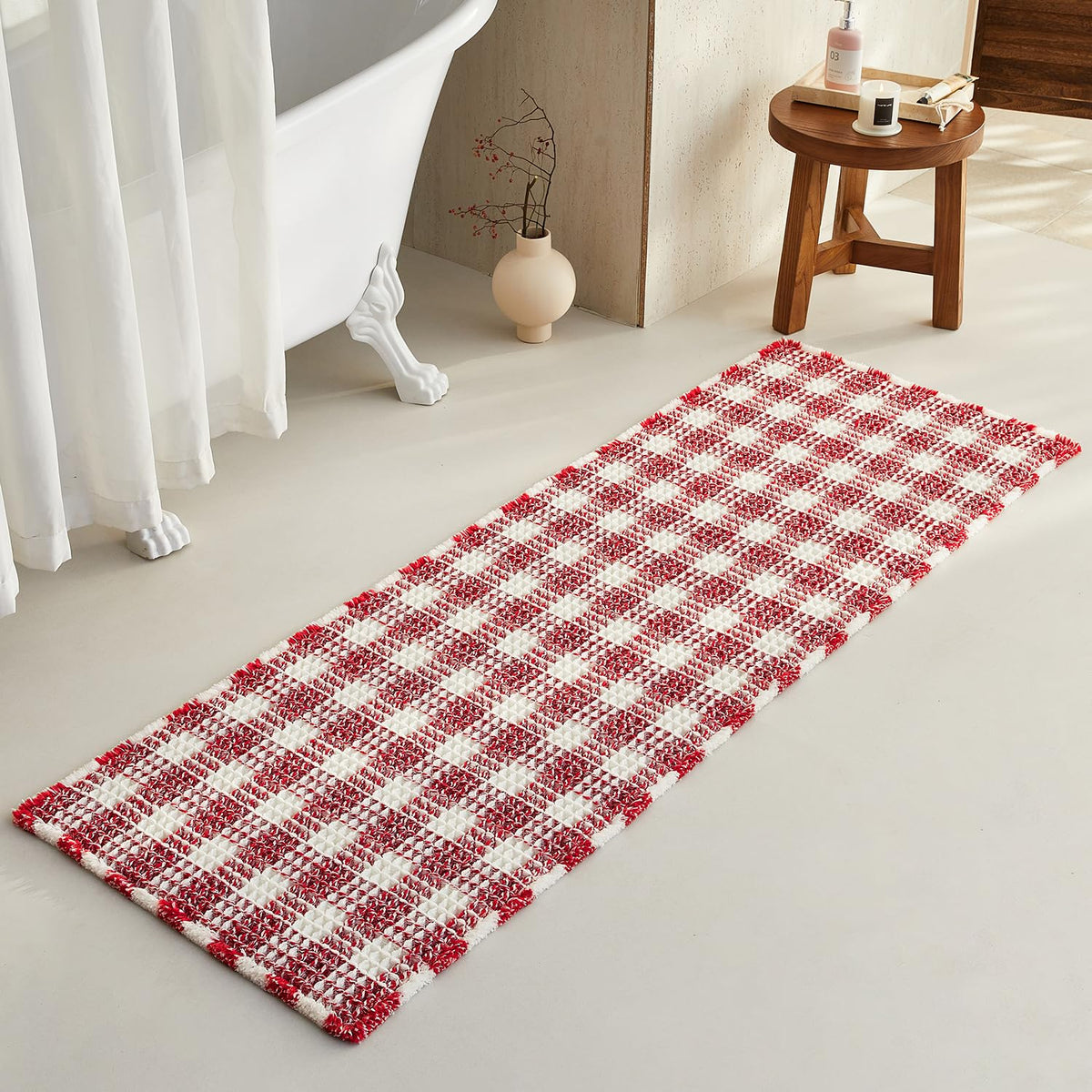 TYUU Waffle Bath Mat, Boho Bathroom Rugs Non Slip Washable, 30x20 Khaki
