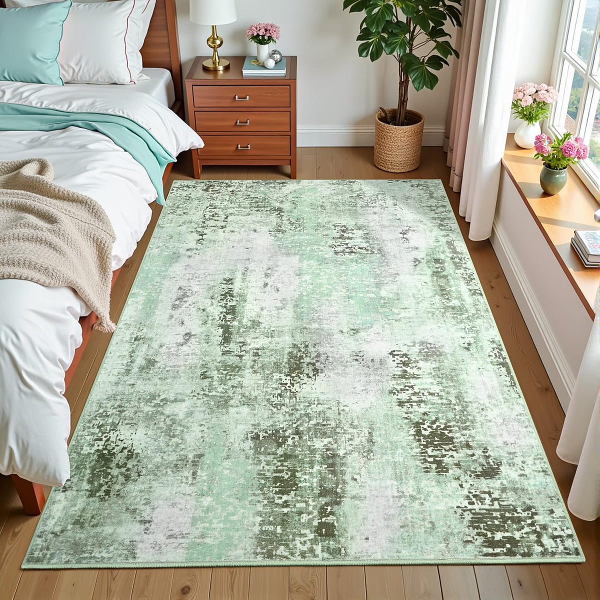 Pink Washable Runner Rug for Bedroom, Abstract Non-Slip Soft Entryway Rugs, Modern Low Pile Stain Resistant 2x6 Carpet for Entryway, Kitchen, Hallway, Bedside