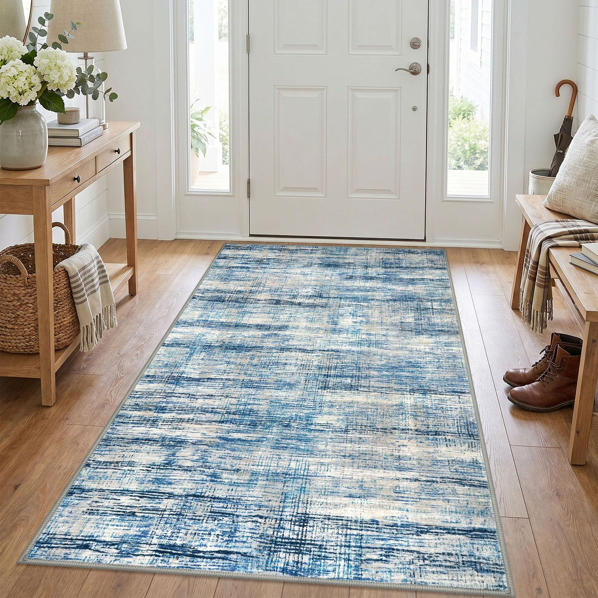 KOZYFLY Abstract Rugs for Entryway 2x3 Washable Small Area Rug Grey-Blue