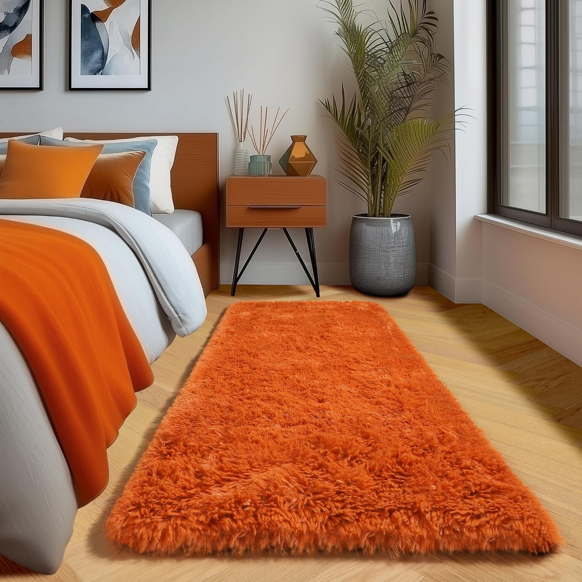 Amdrebio Burnt Orange Fall Shag Runner Area Rug 2x6 for Bedroom Living Room