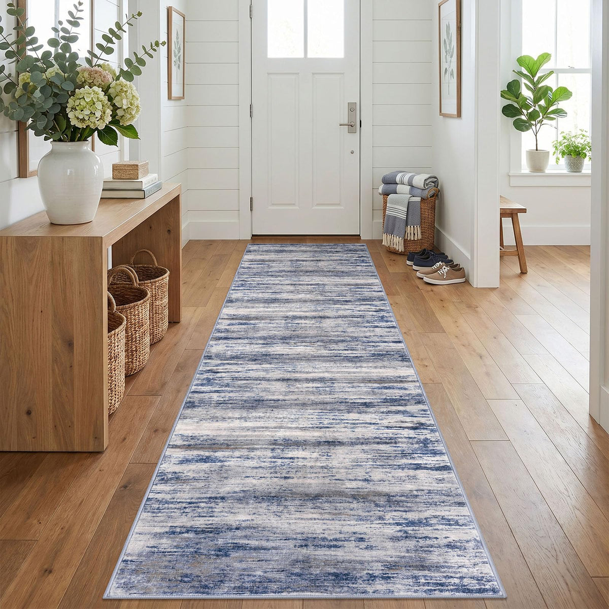 KOZYFLY Abstract Entryway Rug 2x3 Washable Door Mat Indoor Blue Beige