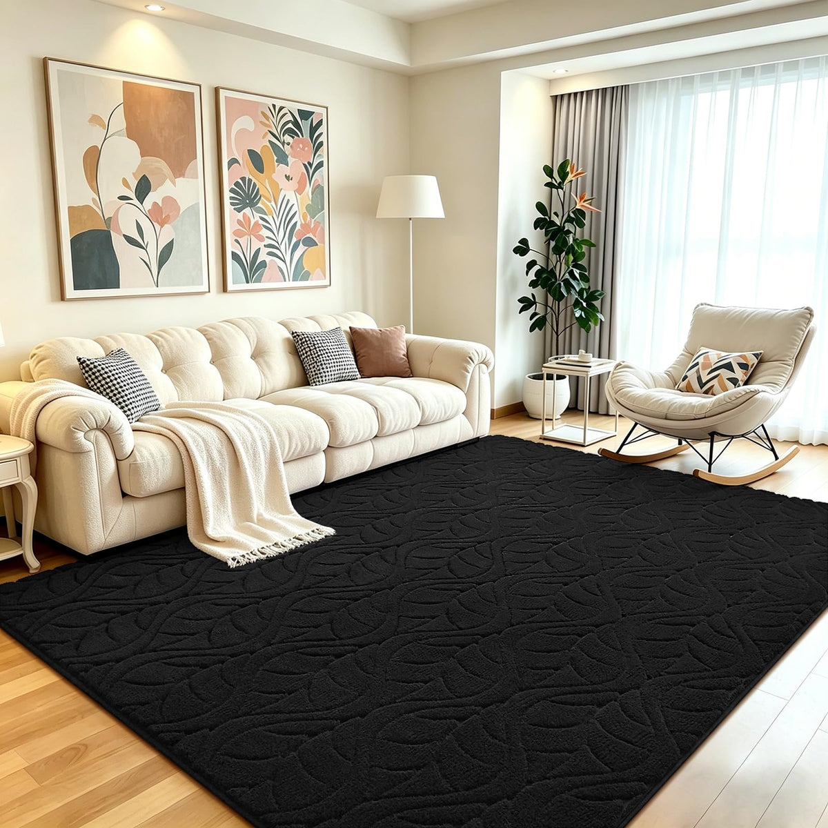 Grey Fluffy Area Rug for Bedroom, 3x5 Geometric Shag Rugs