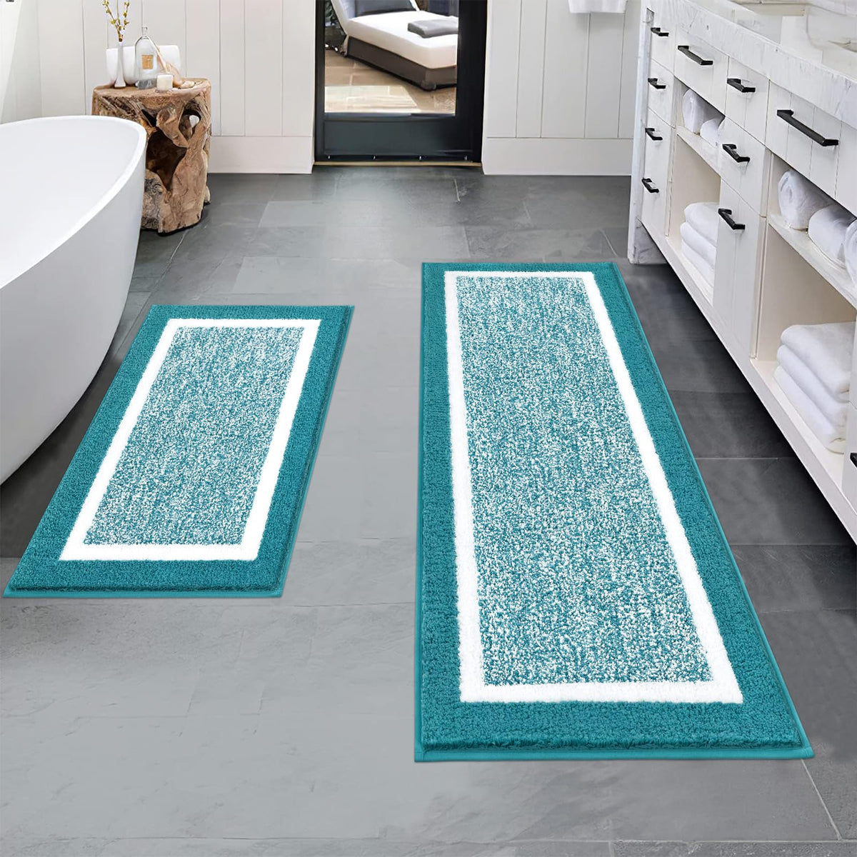 Pauwer Bathroom Rugs 3 Piece Set, Non Slip Washable Bath Mat, Dark Grey