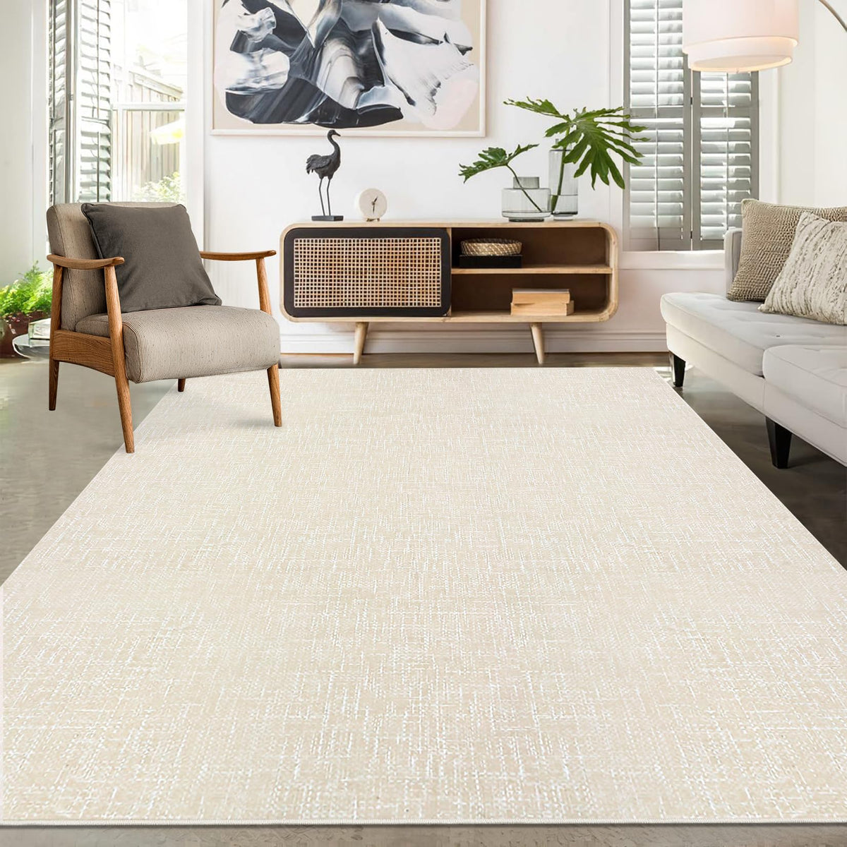 RUGSREAL Small Area Rug 2x3 Entryway Mat with Rubber Backing Stain Resistant Throw Carpet Modern Solid Color Bath Mat Contempowary Washable Rug for Living Room Bedroom Dining Room Kitchen, Beige 2x3