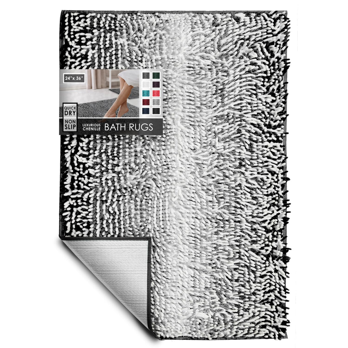 Hearth & Harbor Bathroom Rugs, Chenille Bath Mat - Machine Washable Bath Mats for Bathroom Non-Slip Backing Rubber, Quick Dry Bathroom Mat, 17 x 24 + 20 x 32 - Hunter Green