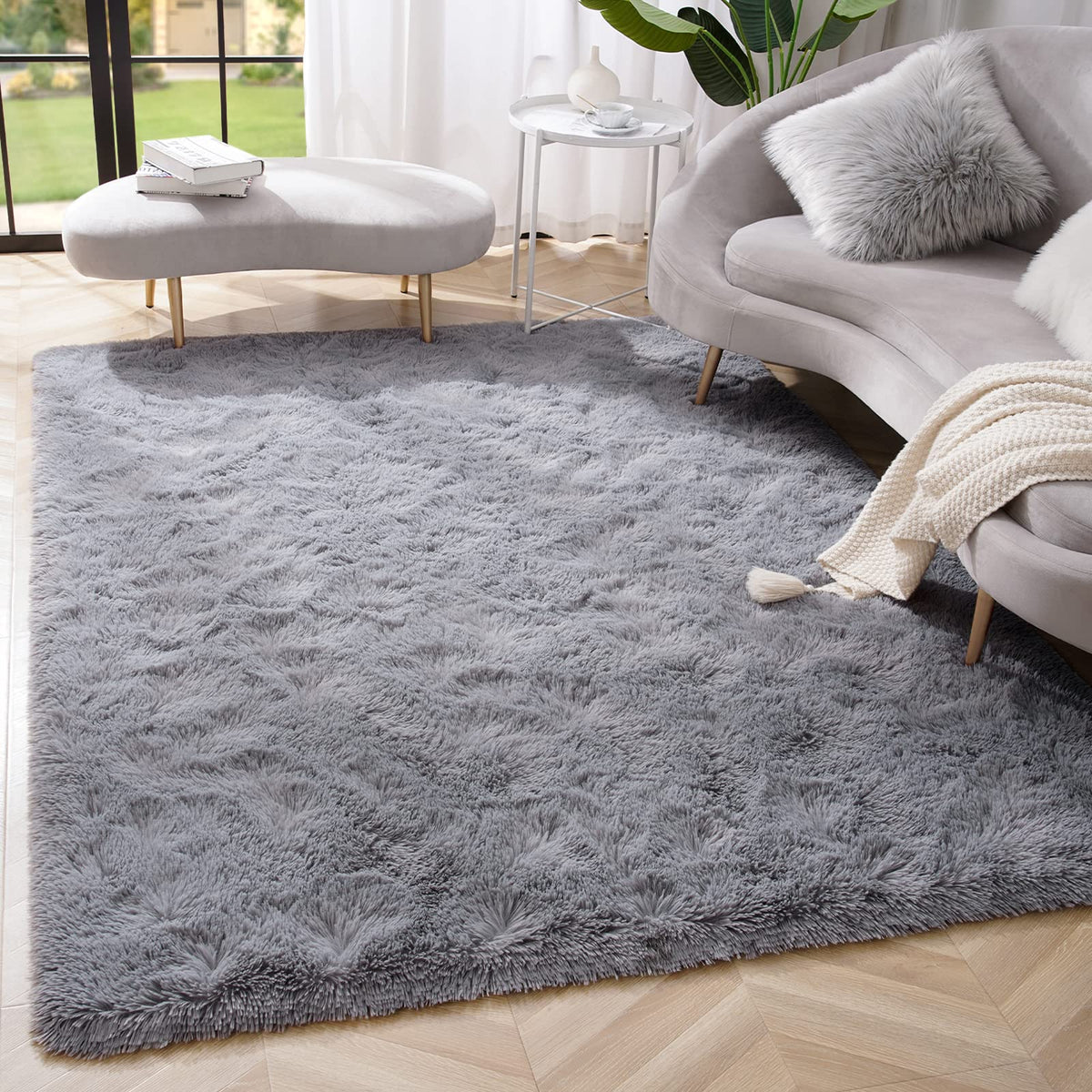 Amearea Shag Fluffy Small Rug, 2x4 Throw Rugs for Bedroom Girls, Black