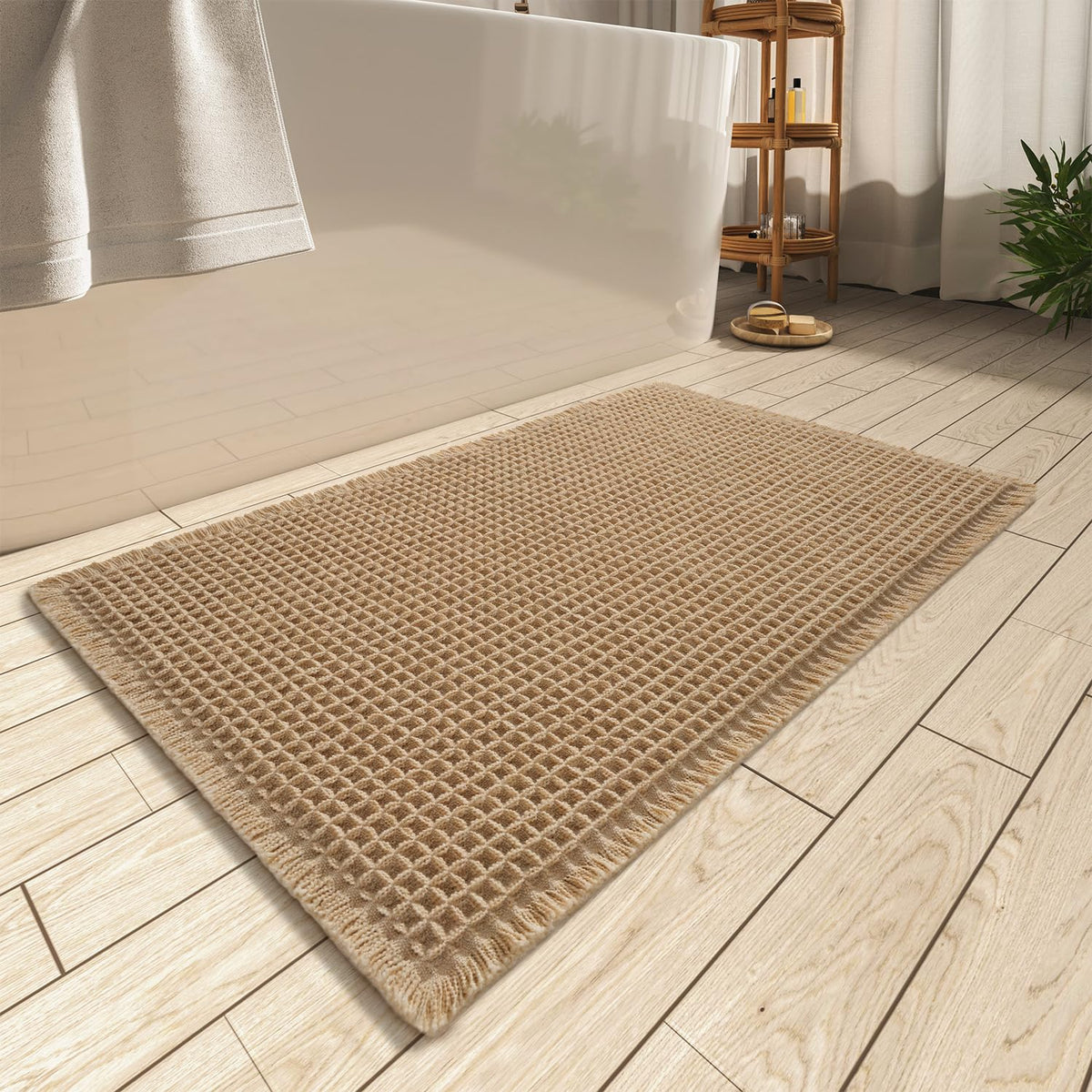 Upgraded Waffle Bath Mat Ultra Absorbent Non Slip Bathroom Mat, 17" x 24"