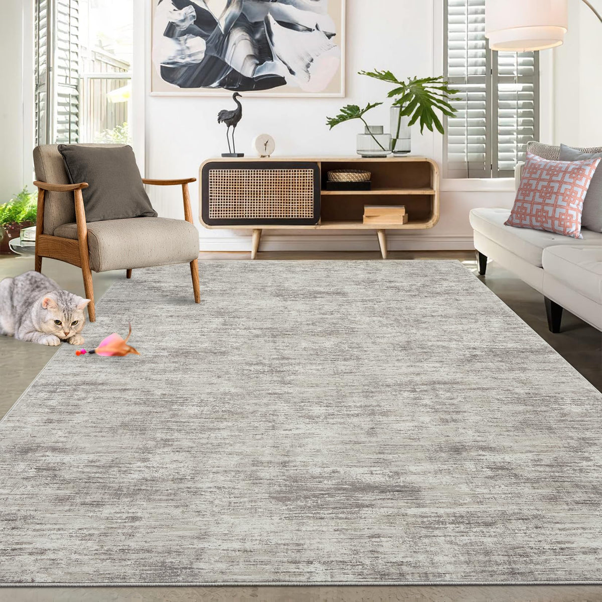 RUGSREAL Small Area Rug 2x3 Entryway Mat with Rubber Backing Stain Resistant Throw Carpet Modern Solid Color Bath Mat Contempowary Washable Rug for Living Room Bedroom Dining Room Kitchen, Beige 2x3