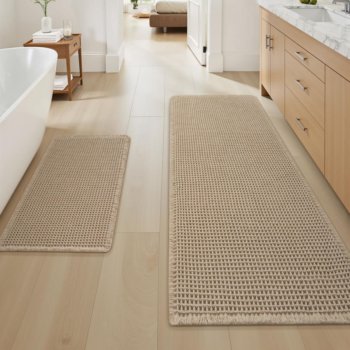 Upgraded Waffle Bath Mat Ultra Absorbent Non Slip Bathroom Mat, 17" x 24"