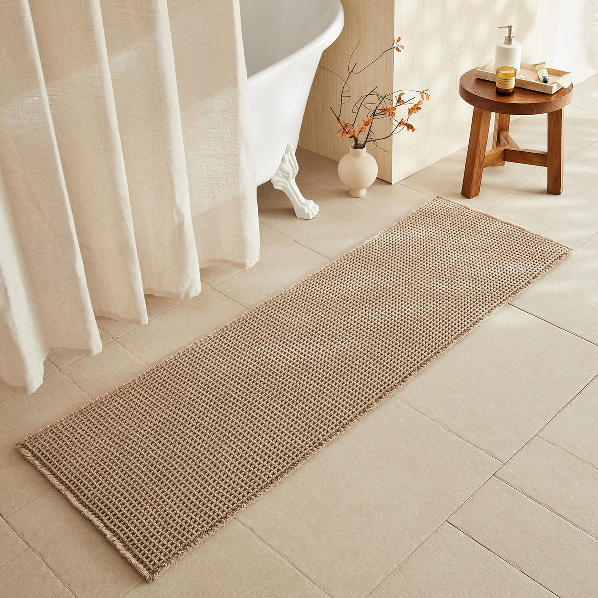 TYUU Waffle Bath Mat, Boho Bathroom Rugs Non Slip Washable, 30x20 Khaki