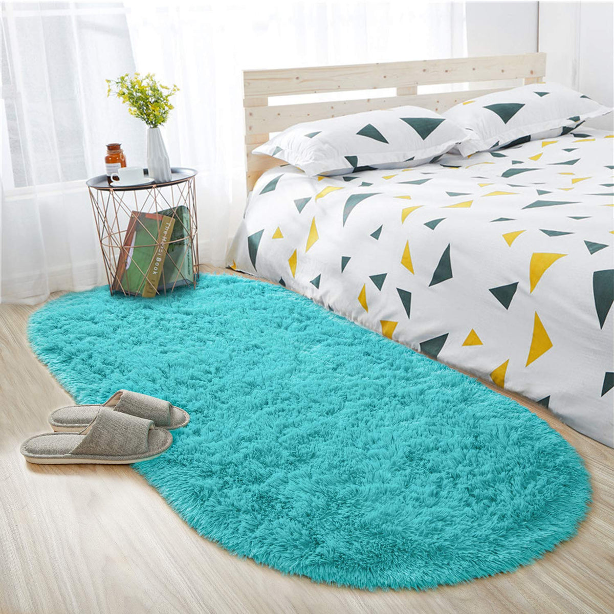 ISEAU Oval Fluffy Rug Carpets for Kids Bedroom,2.6x5.4ft,Black