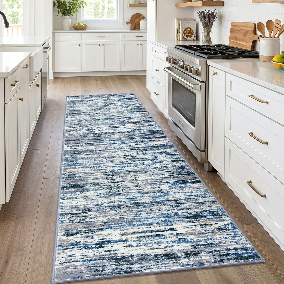 Lansny Abstract Washable 2x6 Runner Rug Non Slip Runners for Hallway