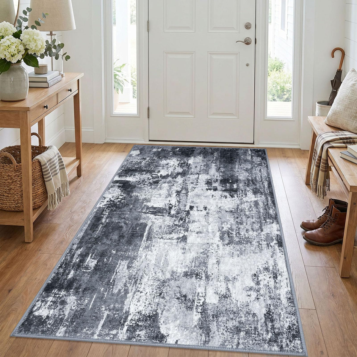 KOZYFLY Abstract Entryway Rug 2x3 Washable Door Mat Indoor Blue Beige