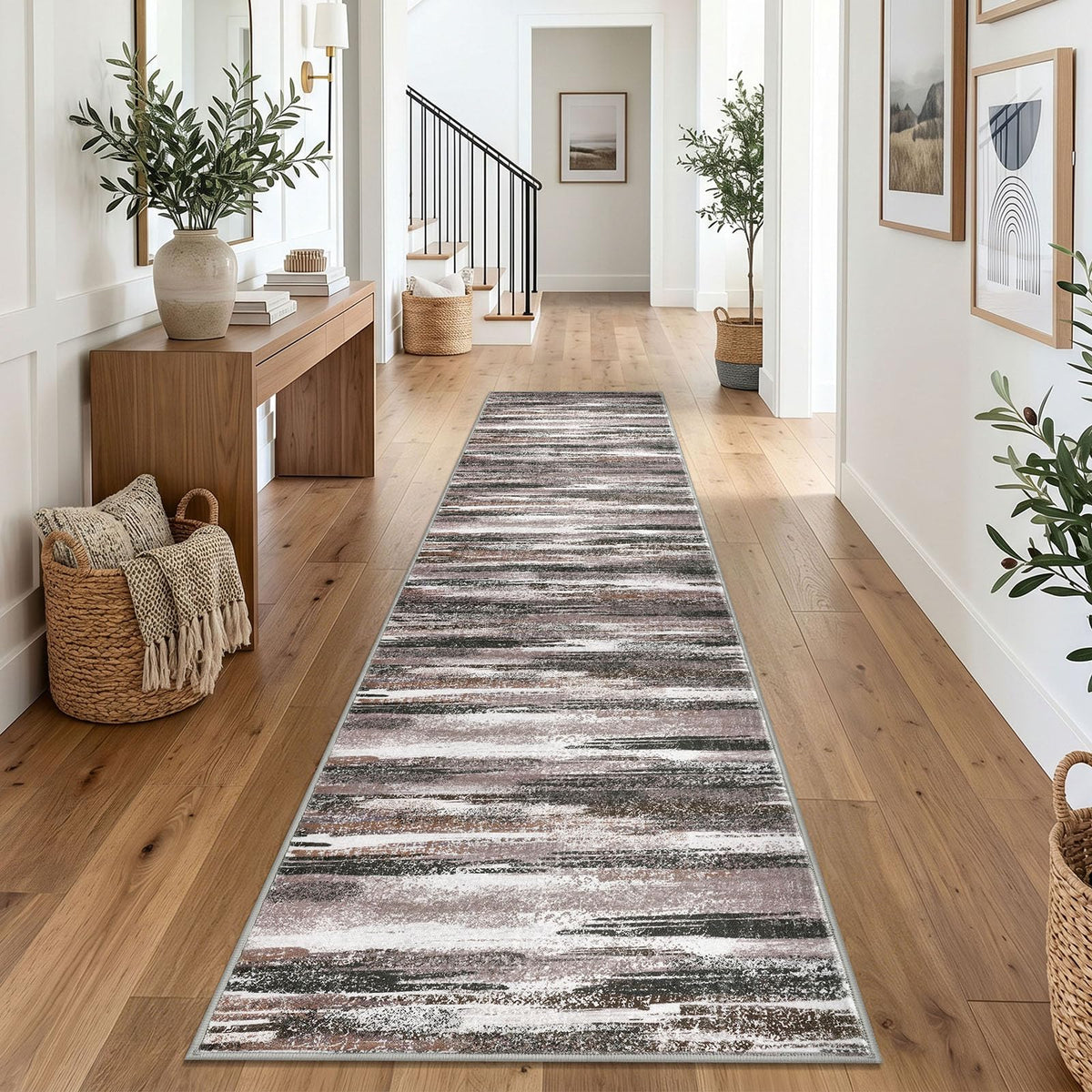 Lansny Abstract Washable 2x6 Runner Rug Non Slip Runners for Hallway