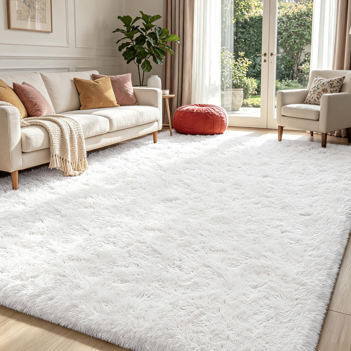 Beige 2x4 Area Rugs for Bedroom, Fluffy Shag Rug Small Rug Bedside Carpet