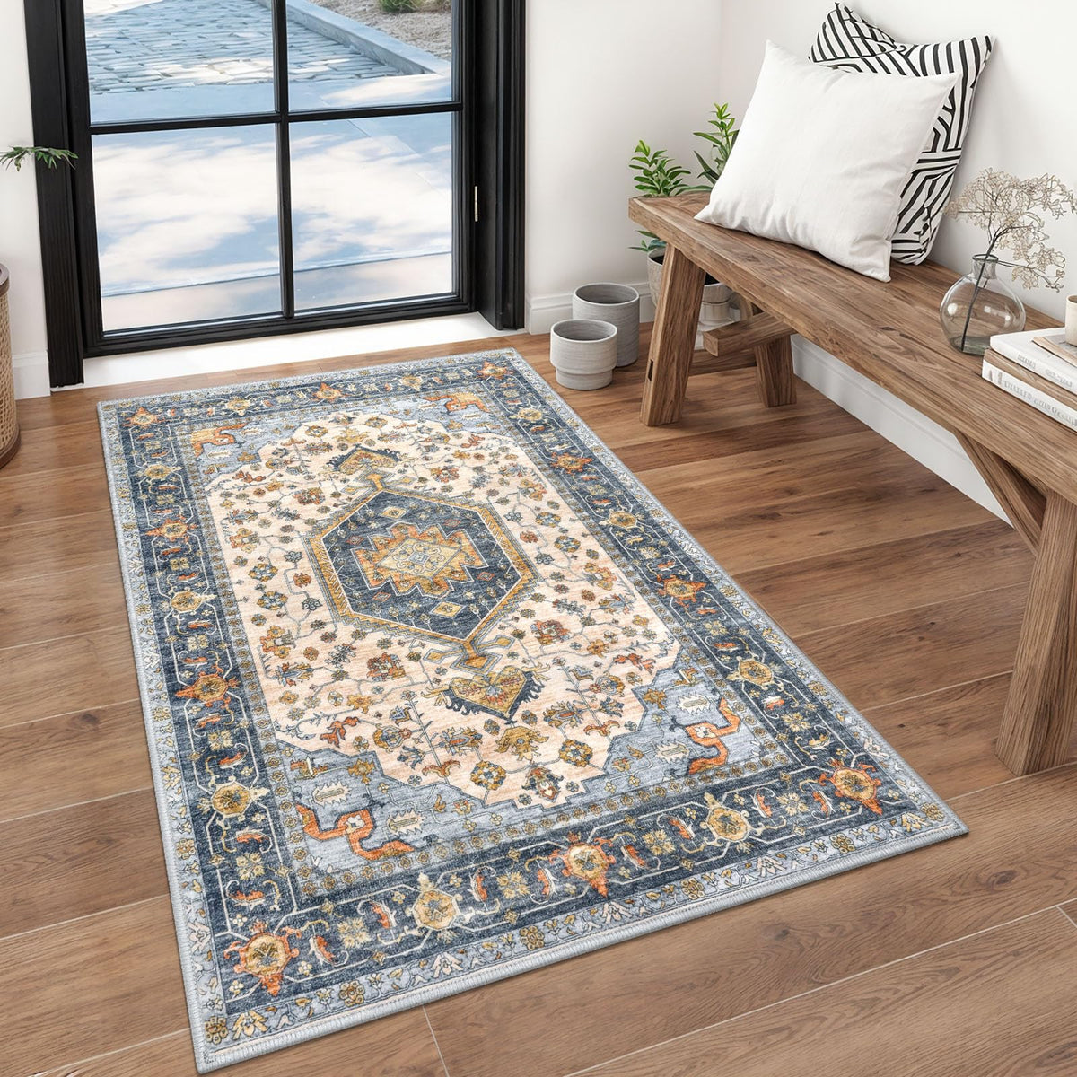 KUTA Entryway Rugs Indoor Washable Small Area Rug 2x3 Blue Entrance Carpet
