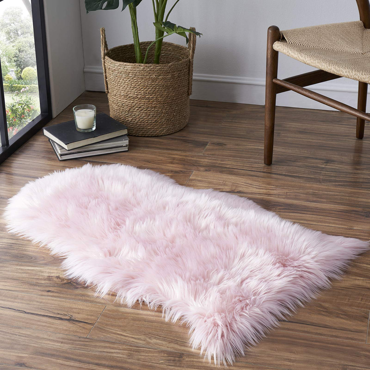 Tangsoo 2x6 Beige Faux Fur Rug,Soft Sheepskin Fluffy Runner Rug for Bedroom