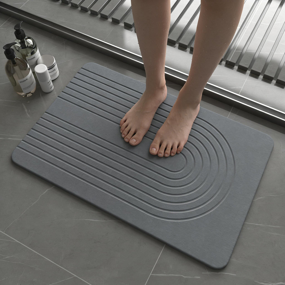 Fast Drying Stone Bath Mats for Bathroom, Non-Slip Diatomaceous Earth Bath Mat, Super Absorbent Bath Mat Stone (23.6''×15.4" White Flow)