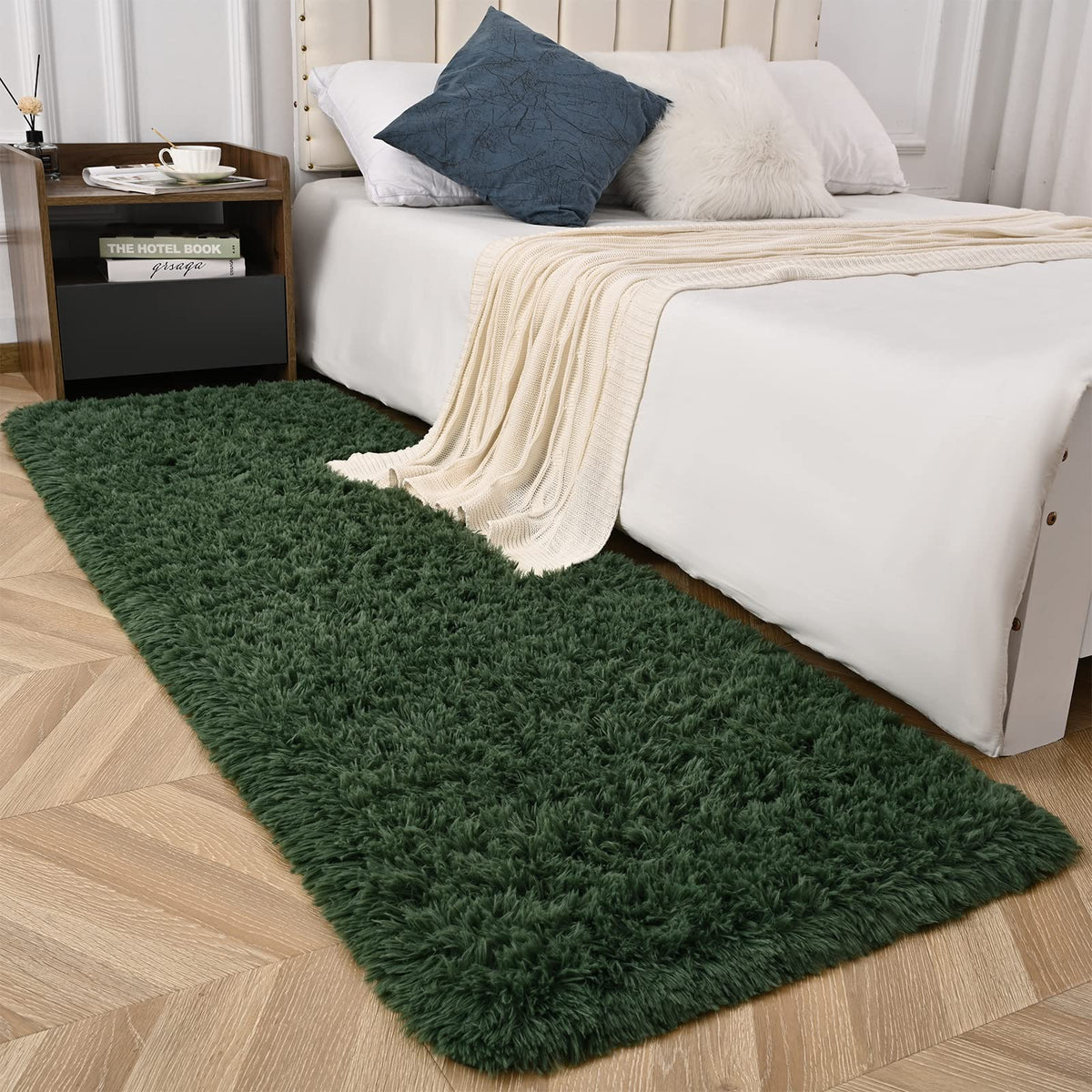 Sage Green Runner Area Rugs for Bedroom Living Room, 2x6 Feet Fluffy Bedside Rugs, Soft Shaggy Carpet Rug for Kids Room Nursery, Furry Rugs for Girls Boys Dorm Room Home Decor