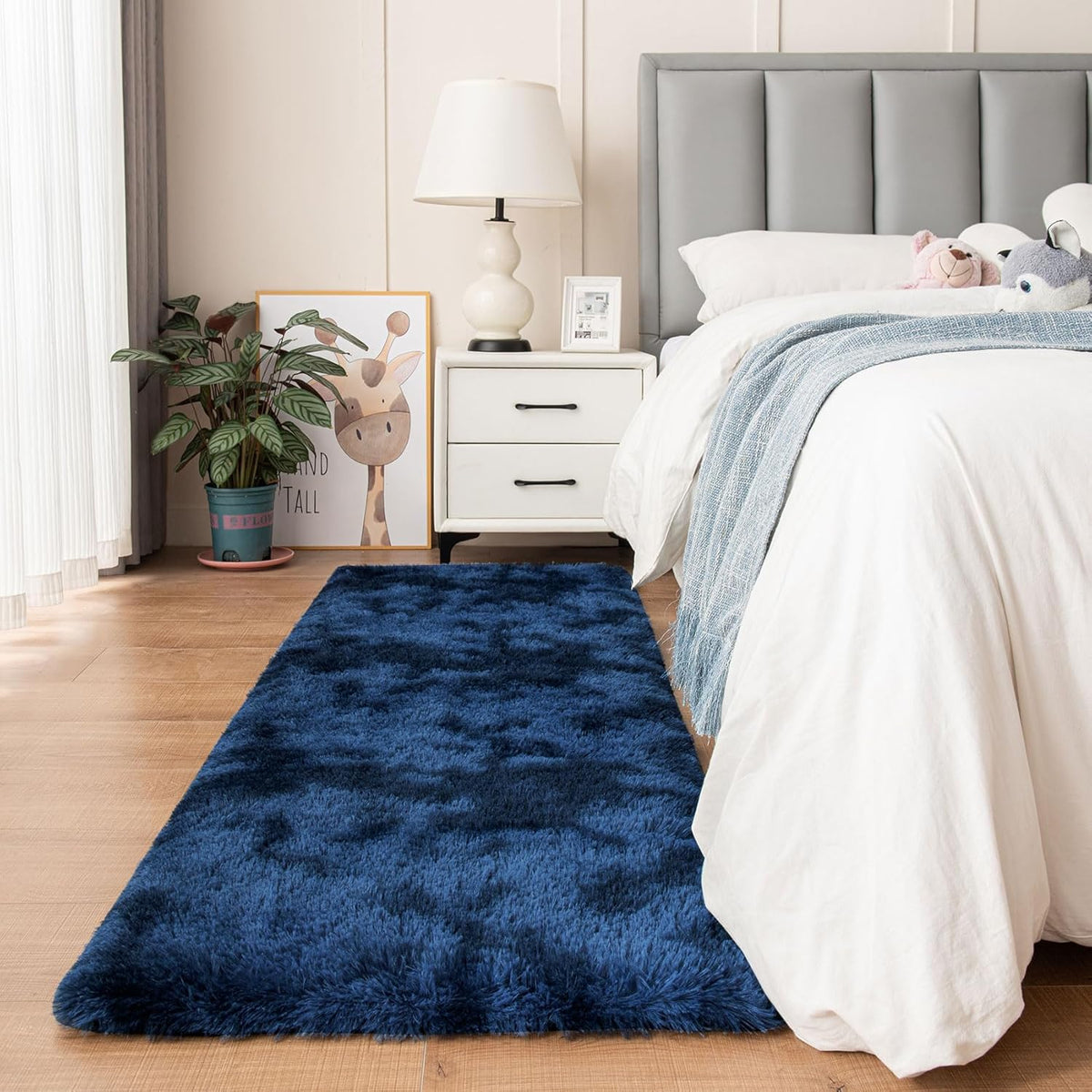 duduta Navy Blue Fluffy Plush Runner Rugs 2x6 ft Tie Dye Rectangle Shag Rug