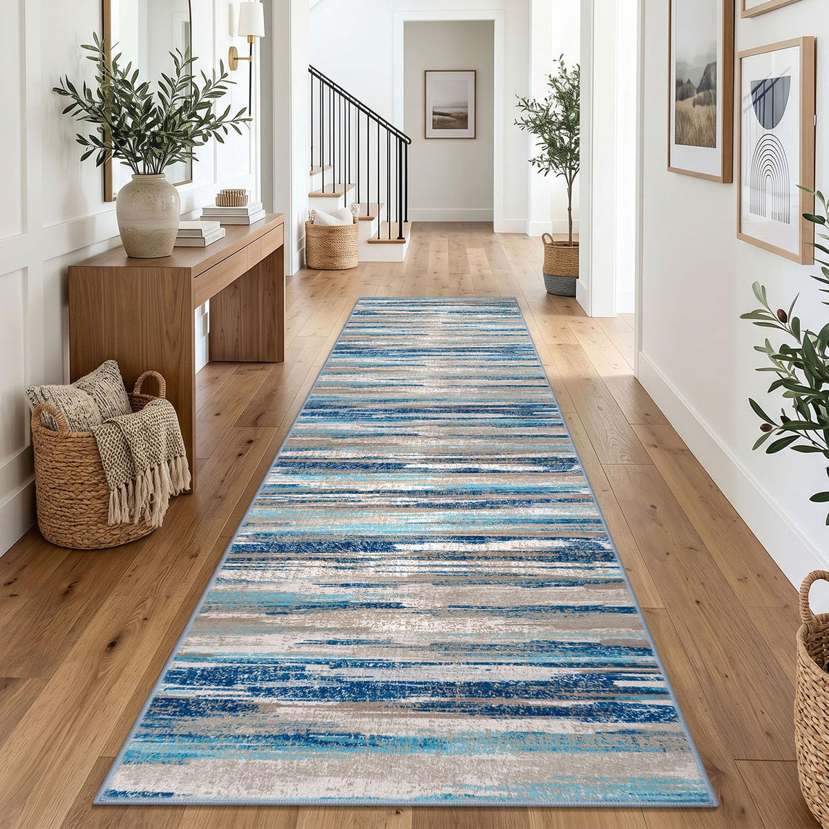 Lansny Abstract Washable 2x6 Runner Rug Non Slip Runners for Hallway