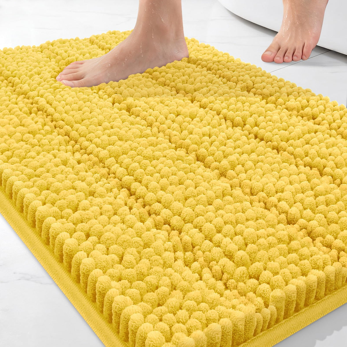Bcoimo Small Bath Rug Mat,24x17 Chenille Non Slip Gray Bathroom Shower Mat