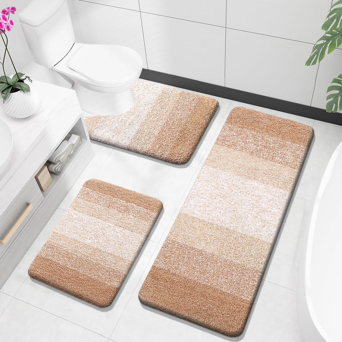 OLANLY Microfiber Bathroom Rugs Sets 3 Piece, Absorbent Bath Mats, Grey