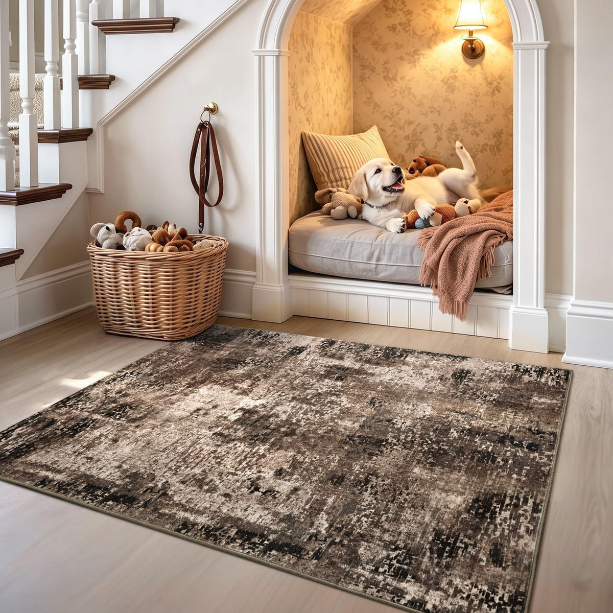 Ompaa 2x6 Rug Runners for Hallways Kitchen Runner Rug Non Slip Washable Grey Long Runner Rugs with Rubber Backing Soft Abstract Carpet Runner for Hallways, Kitchen, Bedroom, Bathroom, Entryway