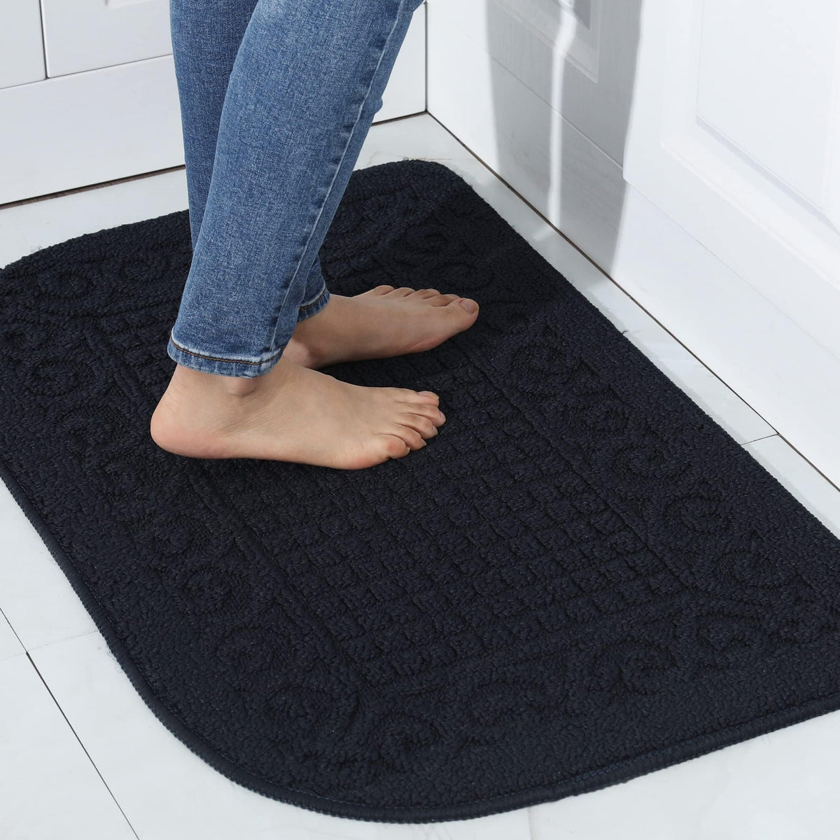 COSY HOMEER 27x18 Half Round Kitchen Rug,Non Slip Washable Mat,Burgundy 1PC
