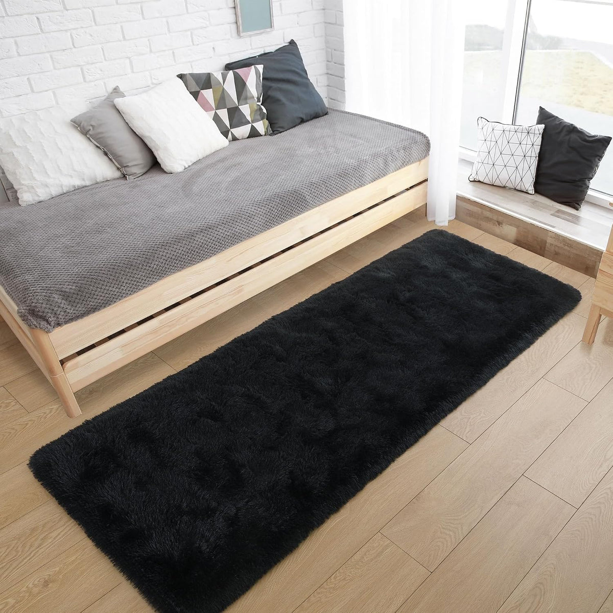 Tepook Black Soft Runner Rugs for Bedroom 2x6 ft with Rubber Backing