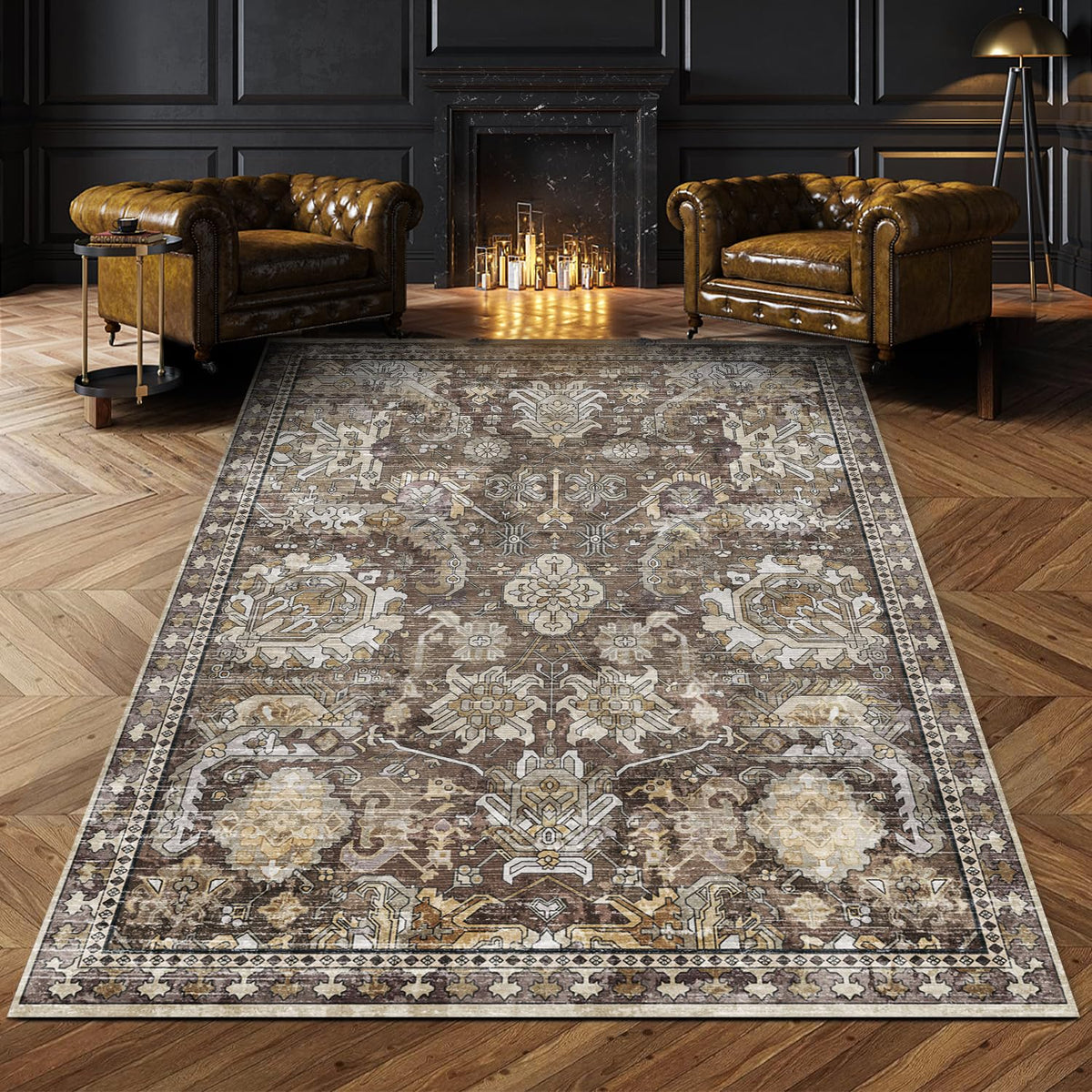 RUGSURE Washable Area Rugs - Perfect for Living Room, Bedroom, Kids Room, Nursery - Stain & Water Resistant Non-Slip, Pet & Child Friendly, Vintage Tribal Area Rugs (Green, 3' x 5 ')