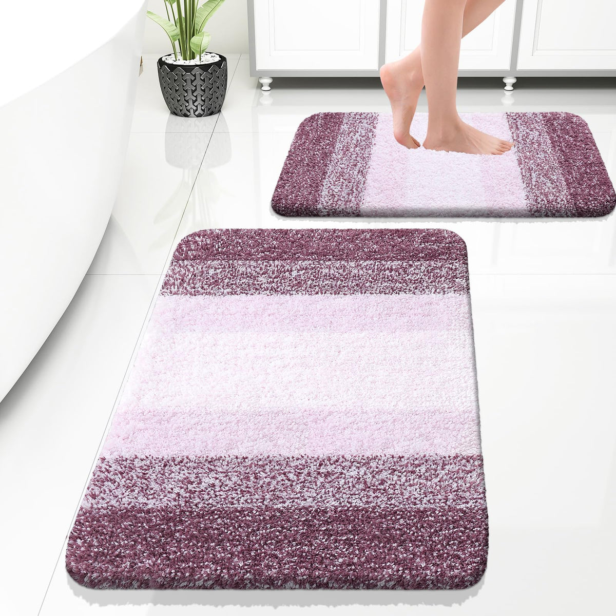 OLANLY Micorfiber Bathroom Rug Set 2 Piece, Soft Absorbent Bath Mats, Grey