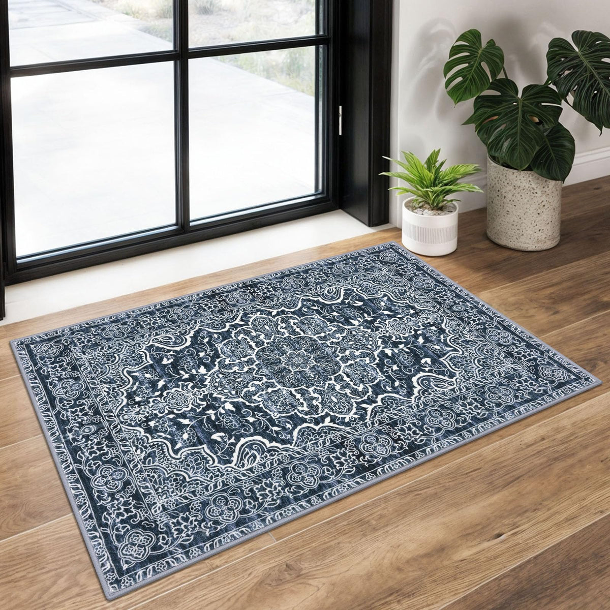 KUTA Entryway Rugs Indoor Washable Small Area Rug 2x3 Blue Entrance Carpet