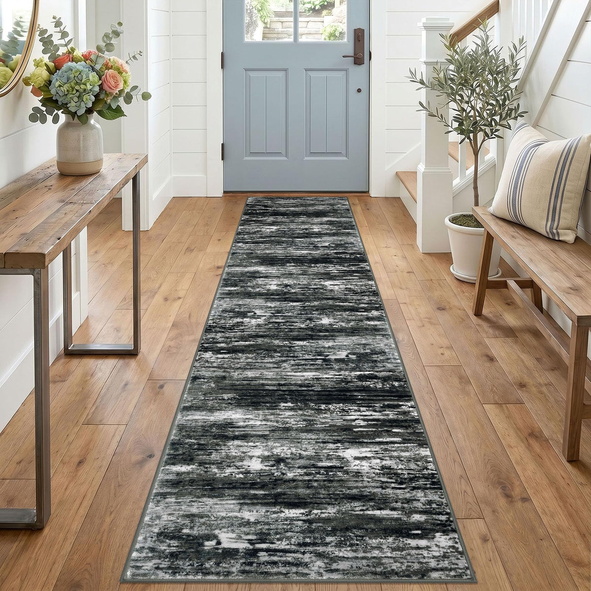 KOZYFLY Abstract Entryway Rug 2x3 Washable Door Mat Indoor Blue Beige