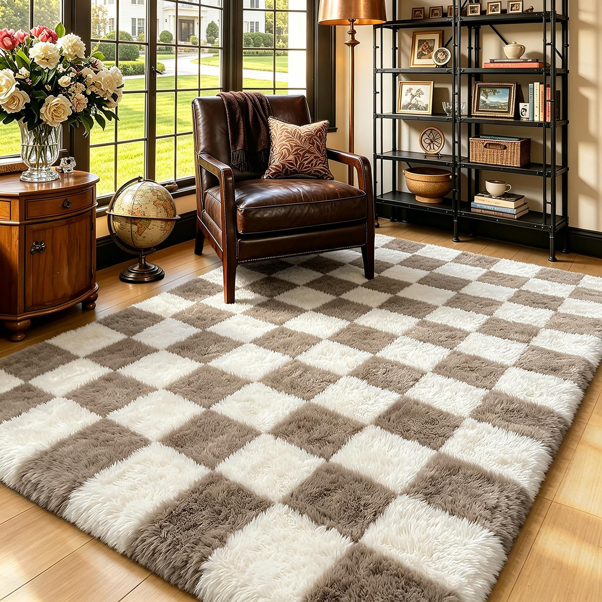 Beige 2x4 Area Rugs for Bedroom, Fluffy Shag Rug Small Rug Bedside Carpet