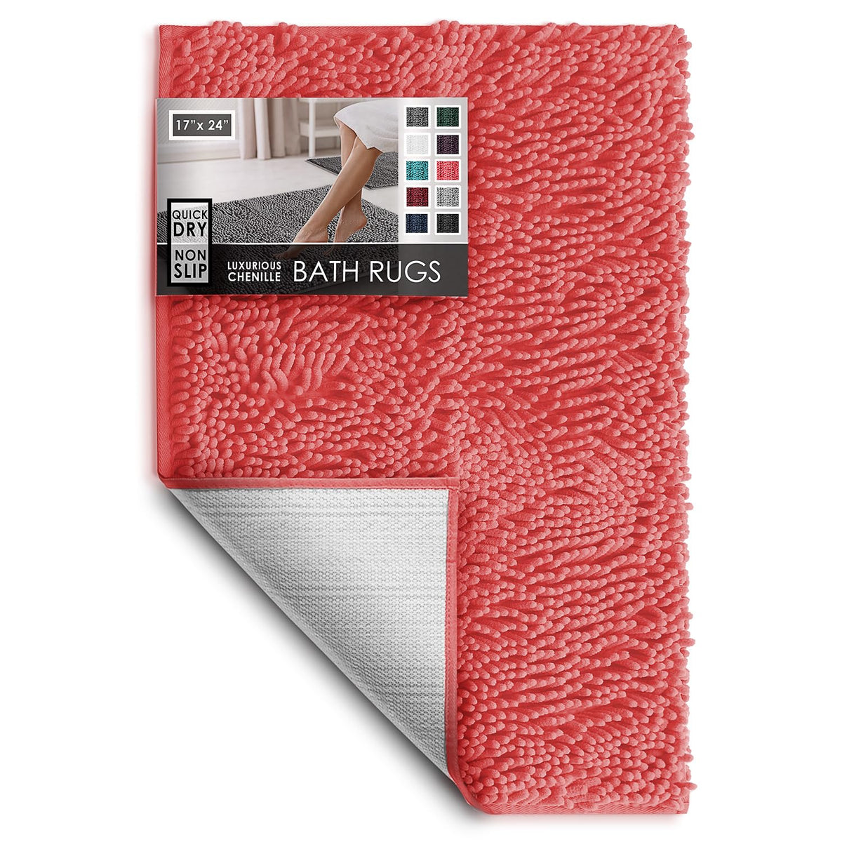 Hearth & Harbor Bathroom Rugs, Chenille Bath Mat - Machine Washable Bath Mats for Bathroom Non-Slip Backing Rubber, Quick Dry Bathroom Mat, 17 x 24 + 20 x 32 - Hunter Green