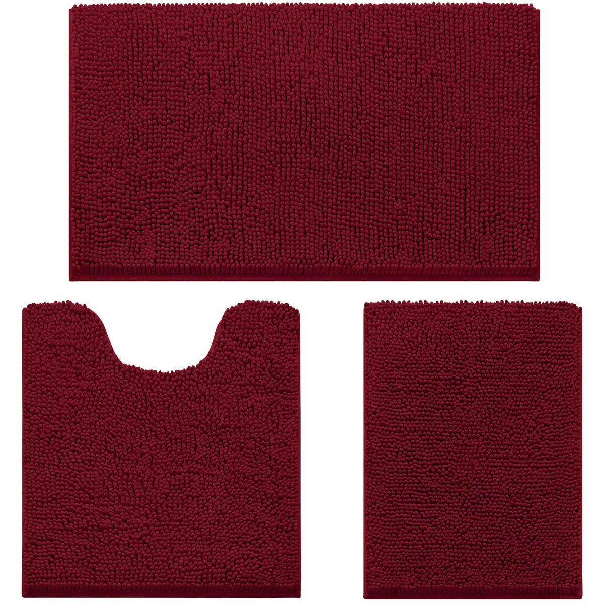 HOMEIDEAS Grey Chenille Bathroom Rugs Set of 3, Non Slip Bath Mat
