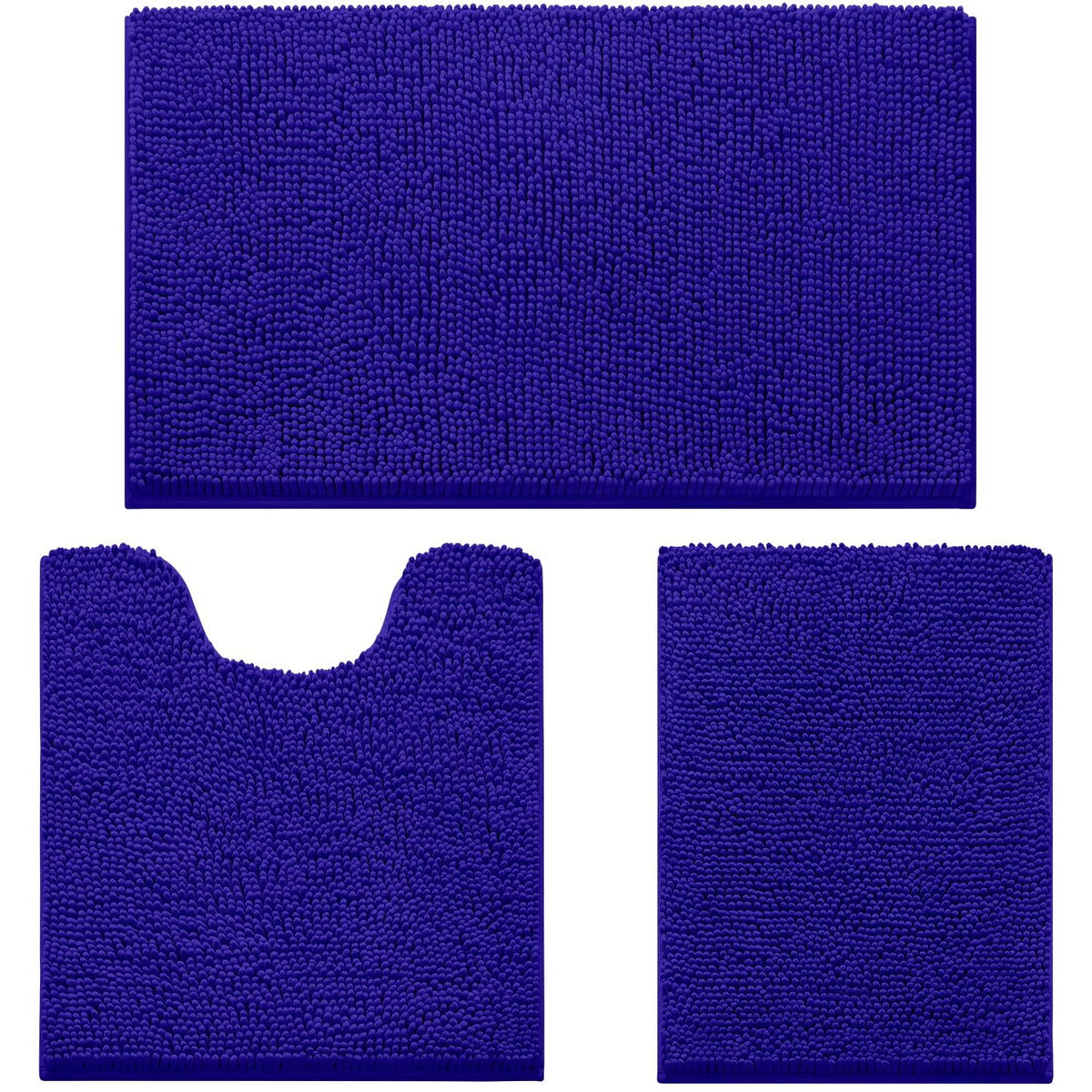 HOMEIDEAS Grey Chenille Bathroom Rugs Set of 3, Non Slip Bath Mat
